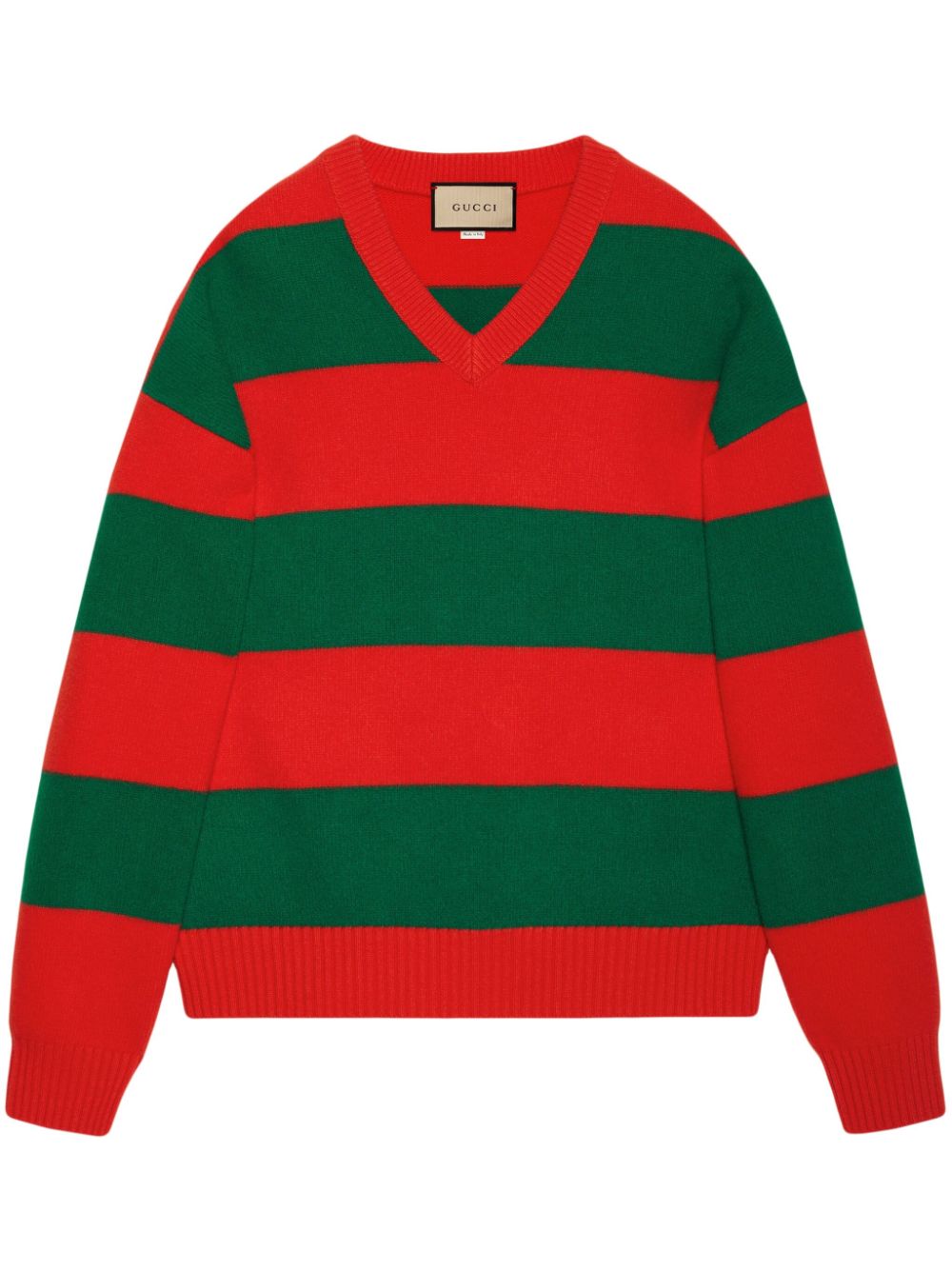 Striped wool V-neck jumper - Red