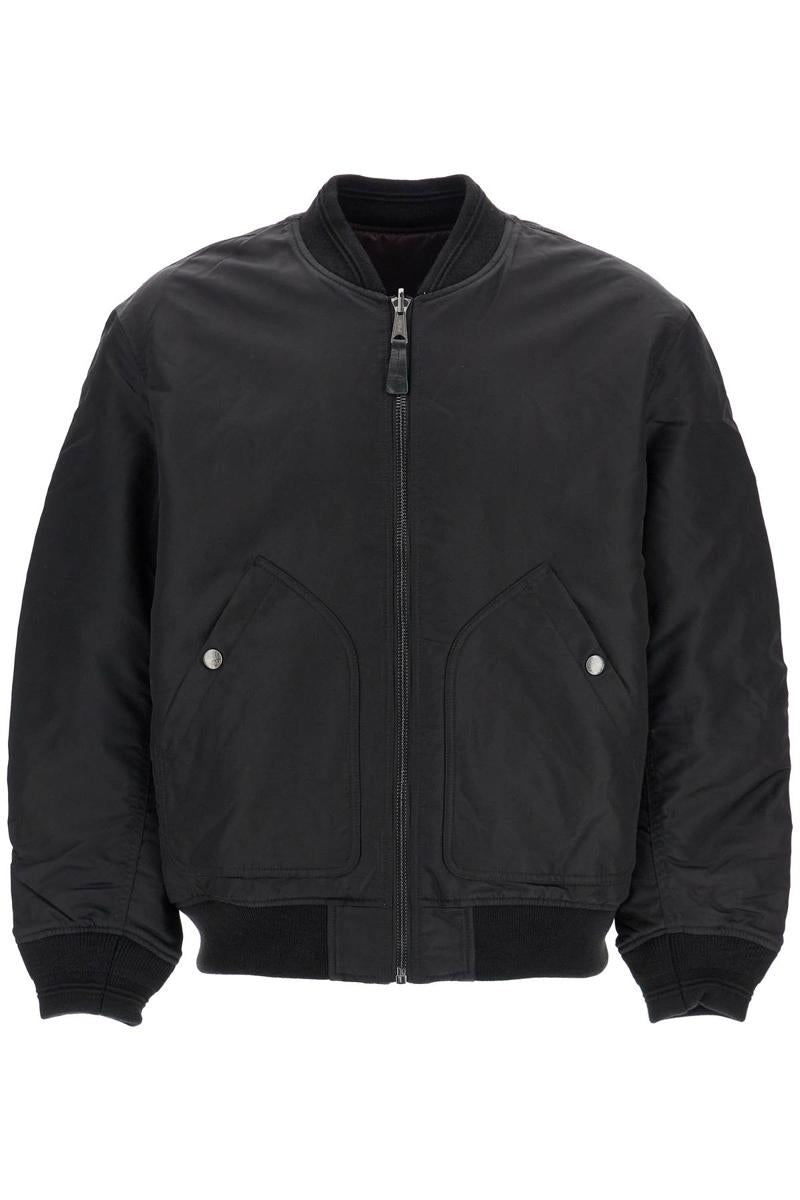 Classic black nylon bomber jacket with zip and side pockets