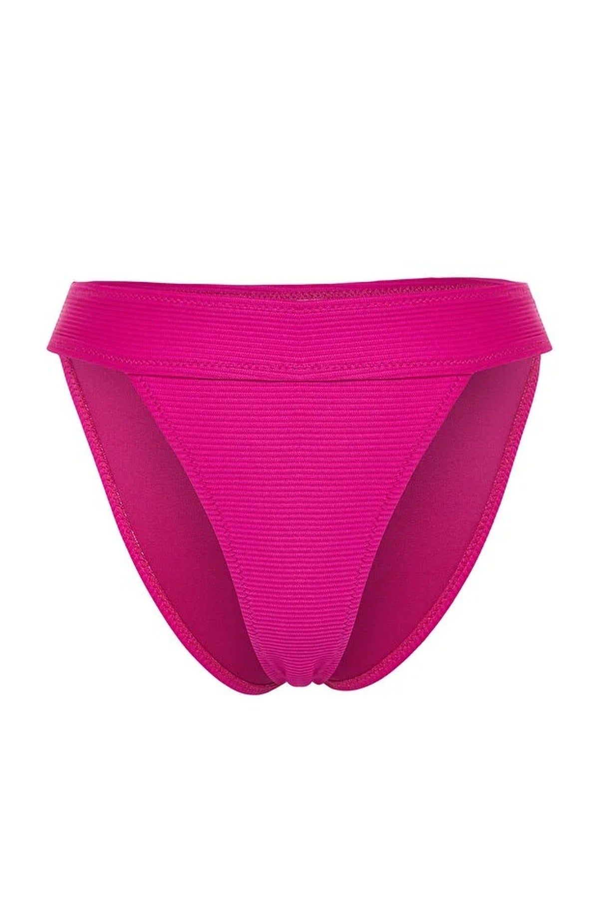 Wovcor Textured Regular Waist Bikini Bottom With Minimal High Leg Fit In Fuchsia