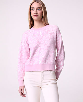 Ann Taylor Weekend Floral Jacquard Crew Neck Sweater