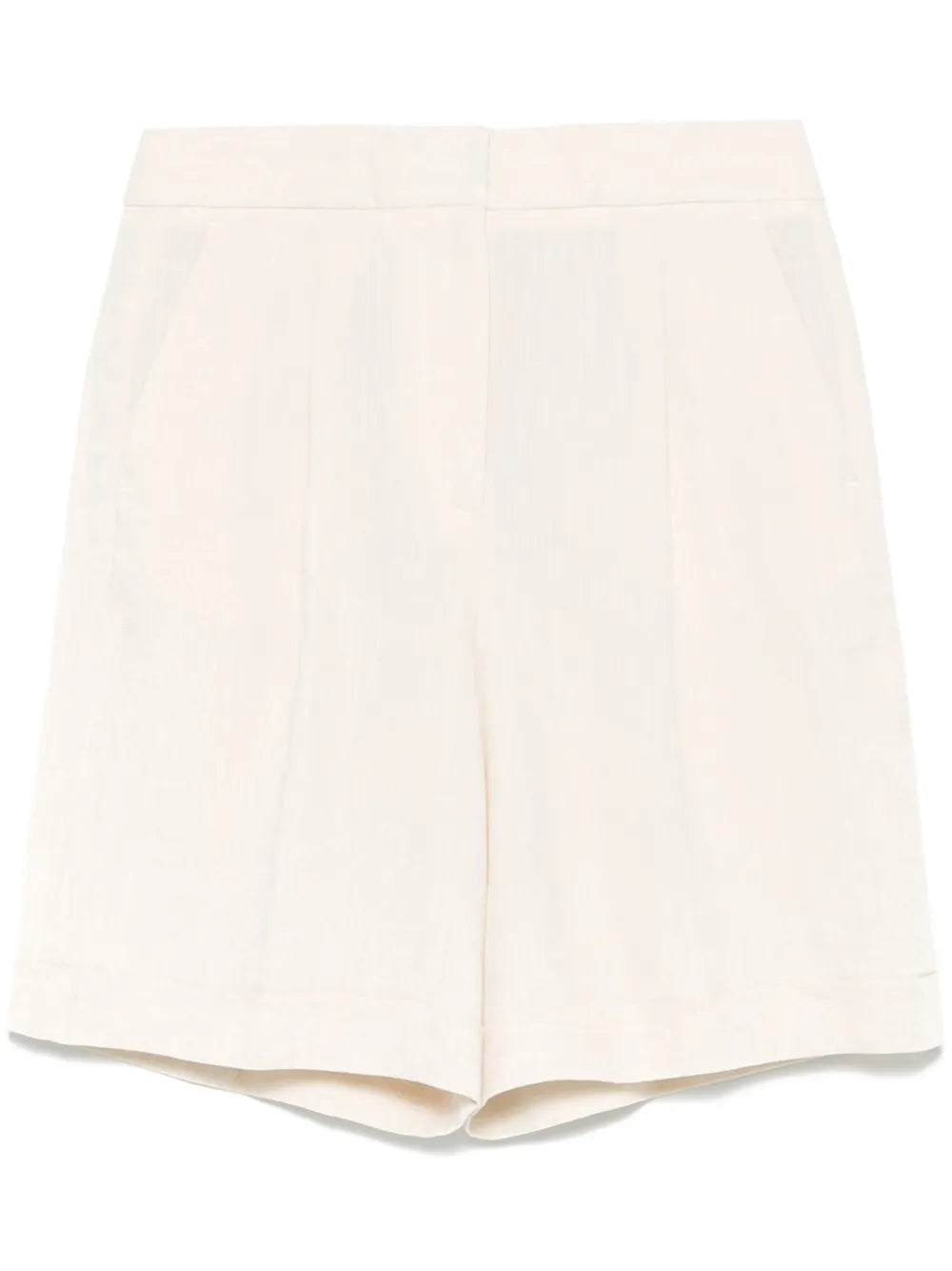 Pleated Linen Shorts — Ecru
