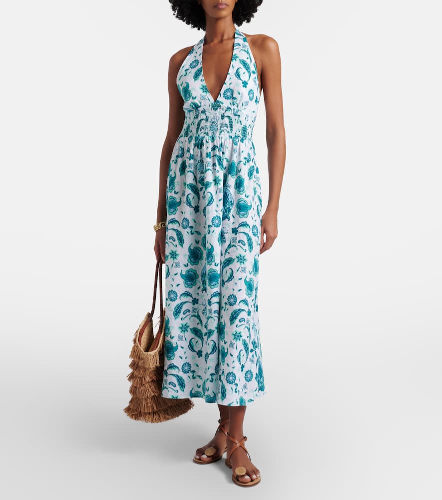 Kos paisley shirred linen maxi dress