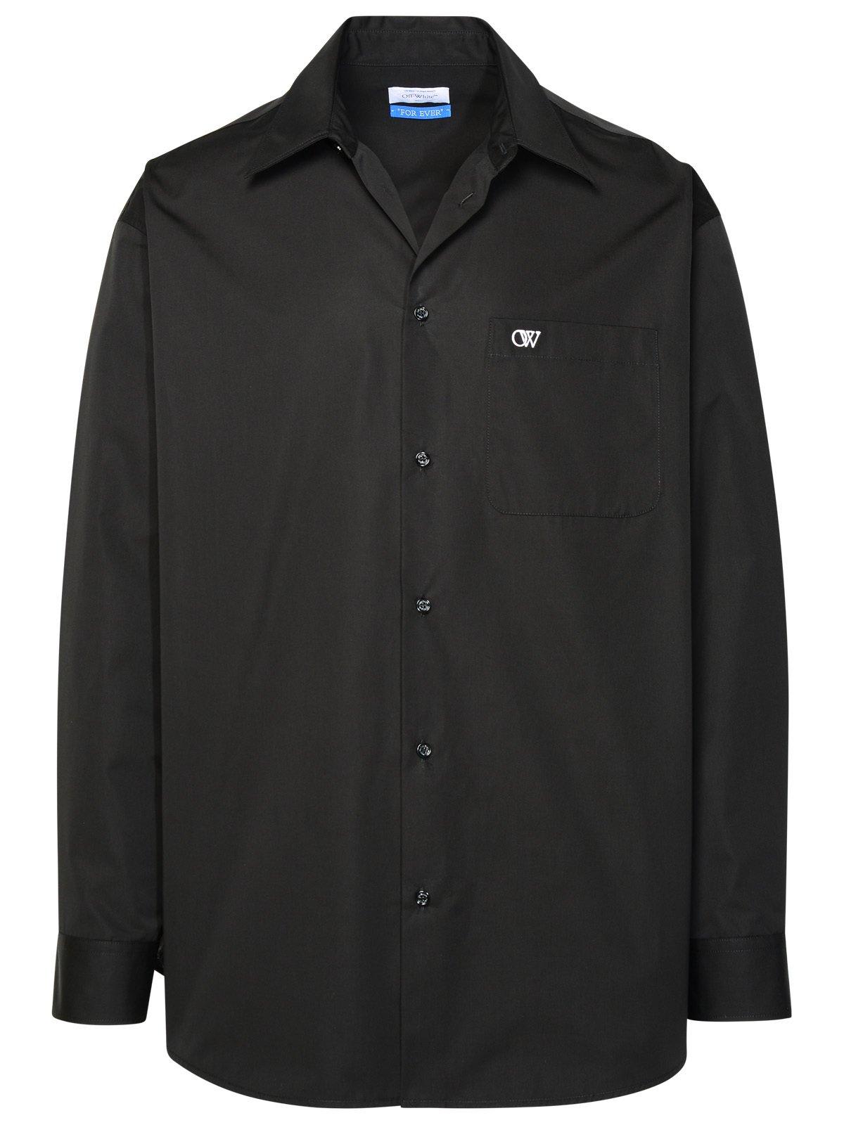 Logo-embroidered cotton shirt - Black