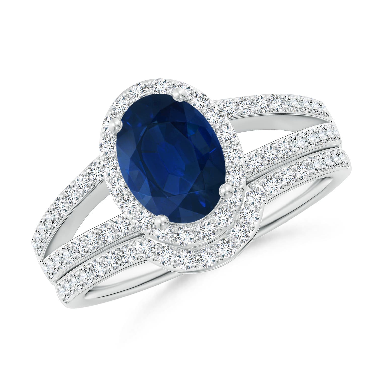 Angara 1.55 Carats Sapphire and Diamond Split Shank Bridal Set in Platinum