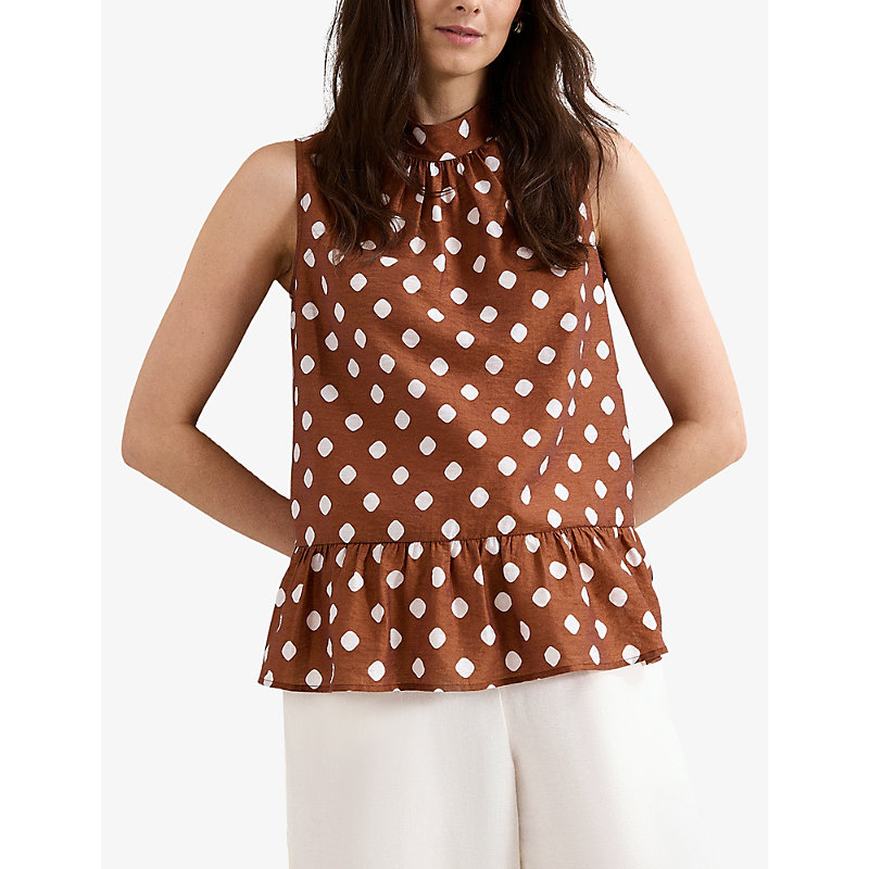 Womens Indie Polka-Dot Linen-Blend Blouse