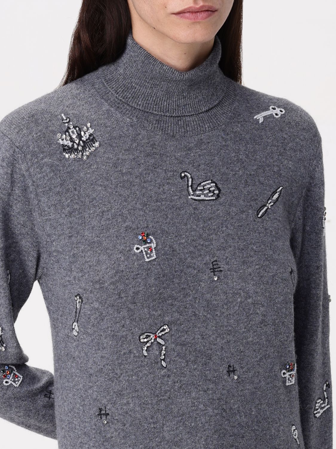 Embellished high-neck jumper - Grey