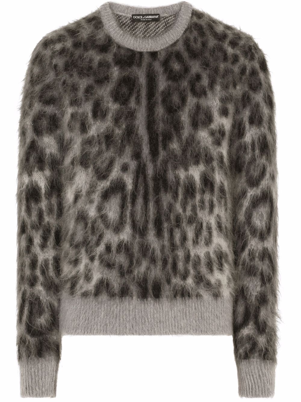Leopard-print mohair-wool jumper - Grey