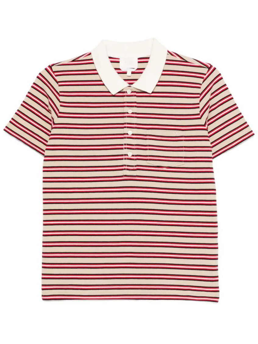 Beige Stripes Shirt Collar Polo