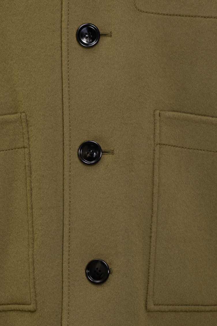 Green Solid Shirt Collar Jacket