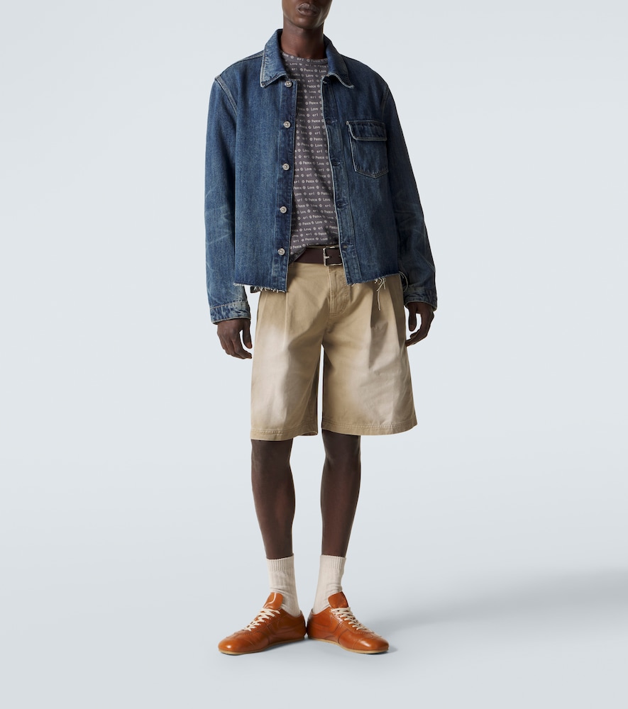 Pleated cotton twill Bermuda shorts