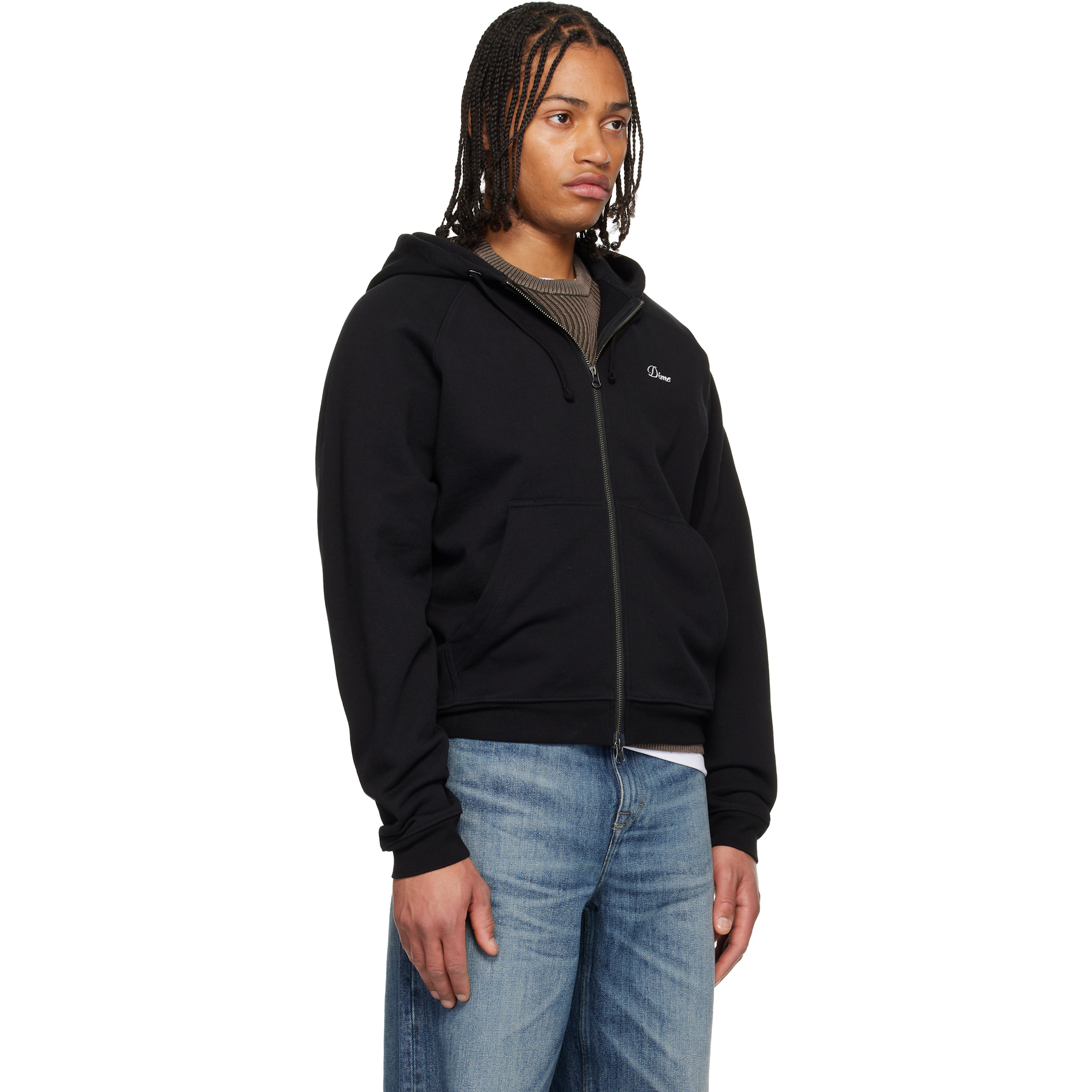 Black Cursive Small Logo Zip Hoodie