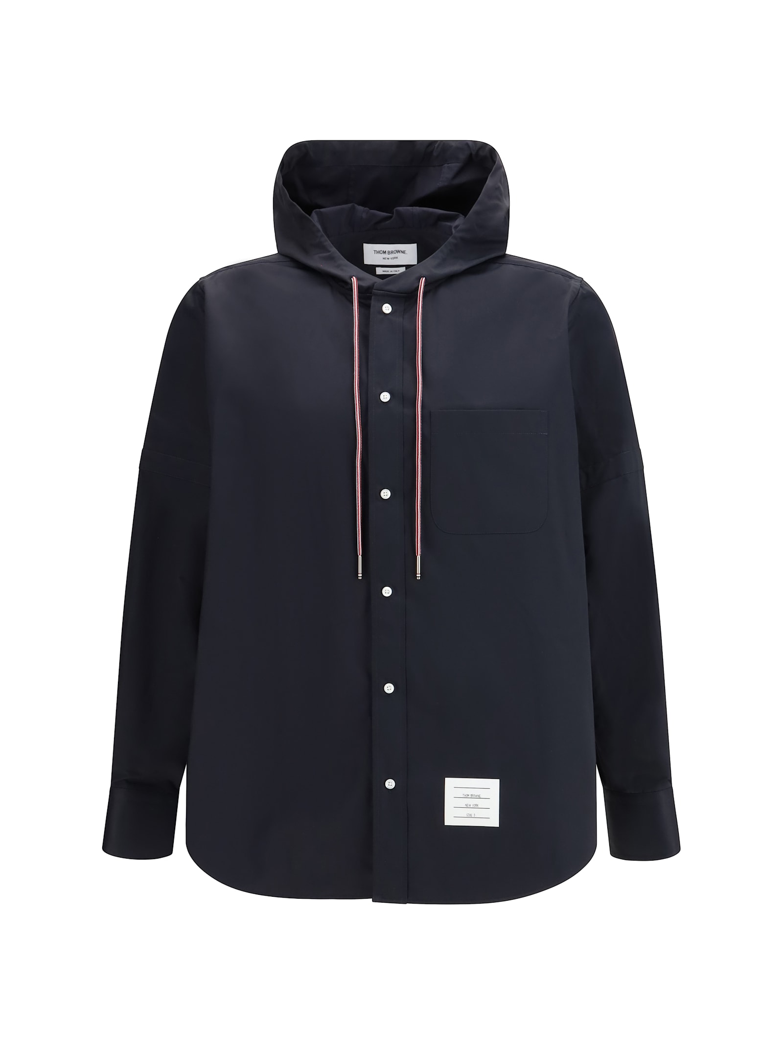 Hooded Straight Fit L/S Shirt W/ Rwb Cuff Detail And Cfront Placket And Self Armband In Poly Co Shirts Blue
