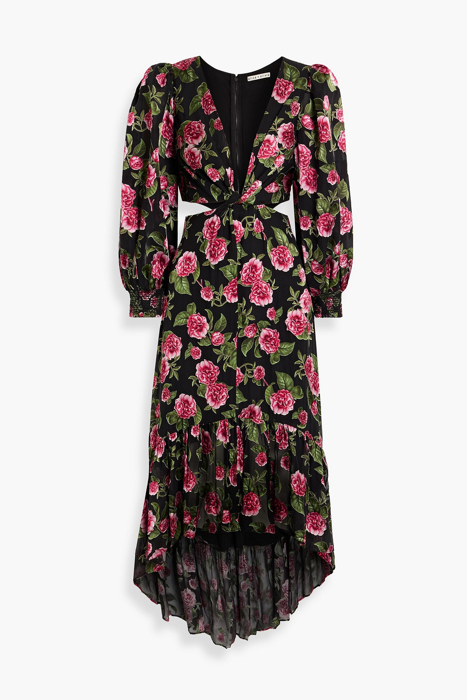 Alice Olivia - Katia ruffled floral-print fil coupé chiffon maxi dress