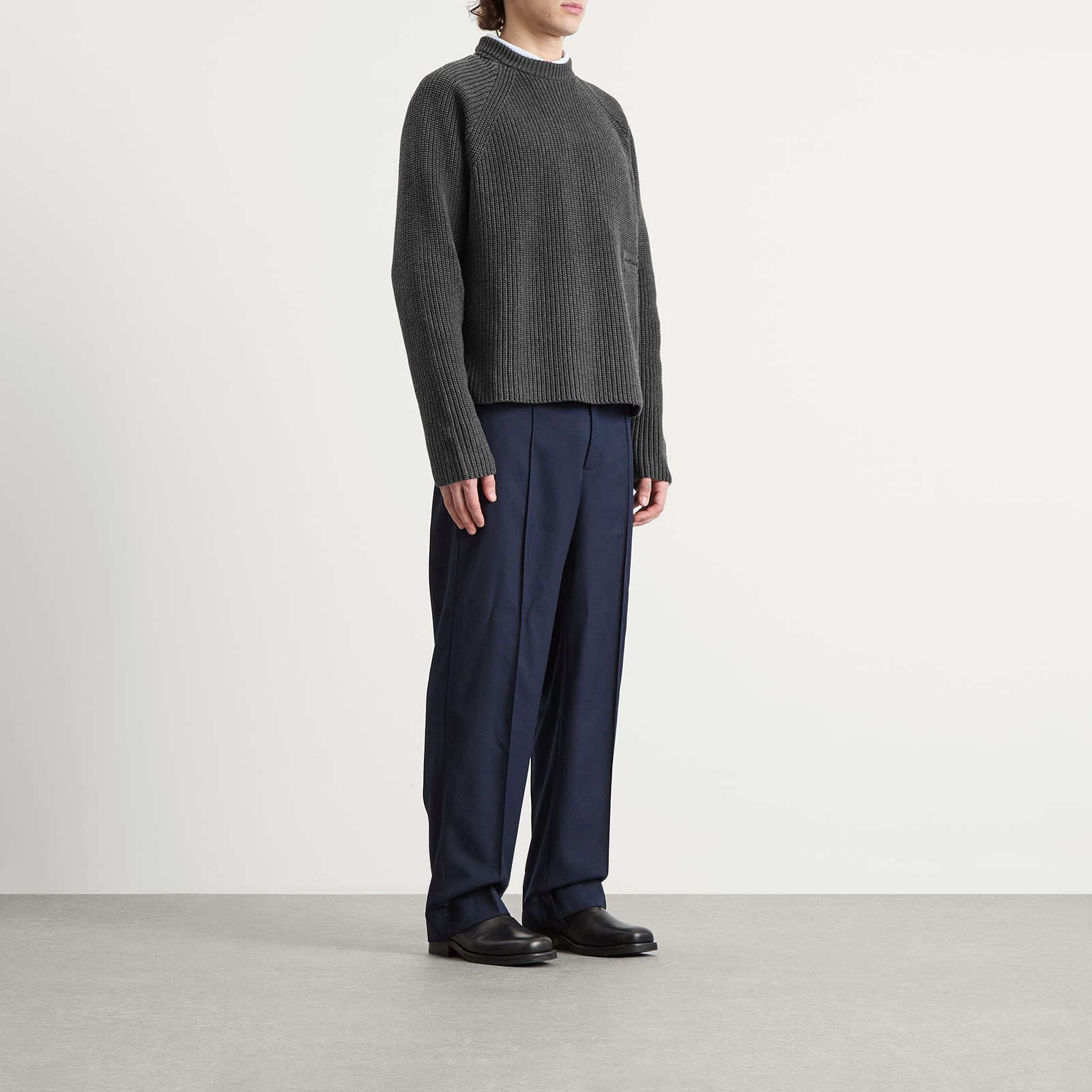 Men's Rib Mock Neck Crew Charcoal