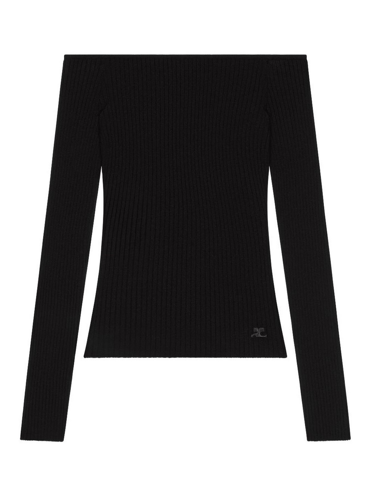 Black Bardot Neck Top With Logo