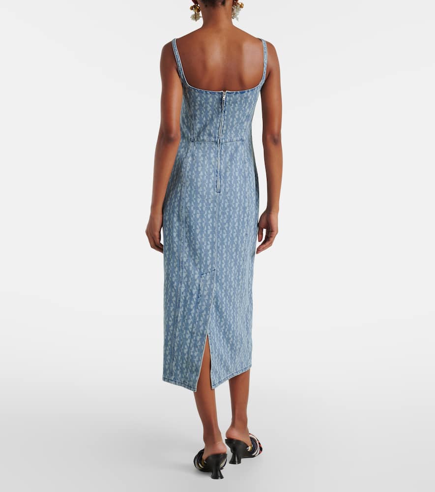 Printed denim midi dress