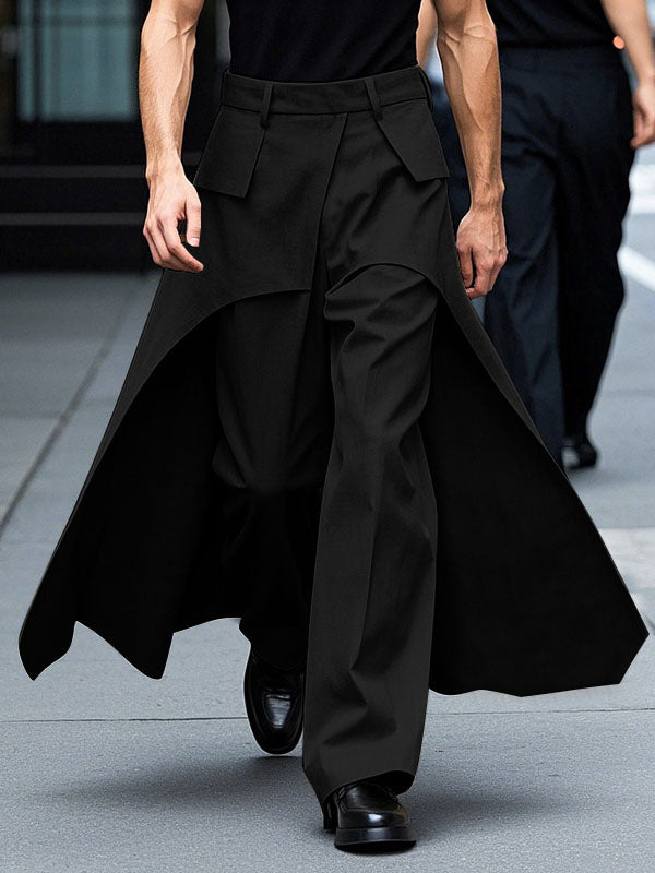 Mens Solid Color Layered Wide-Leg Long Pant SKUK99651 - Black / S
