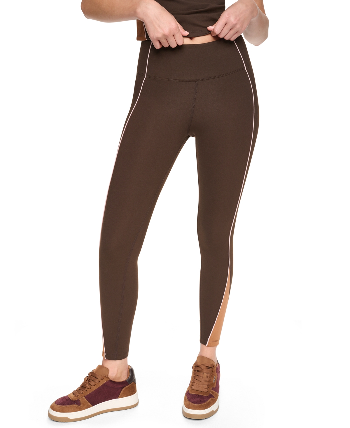 Women's Color Block High-Waist Leggings - Espresso/caramel/blu