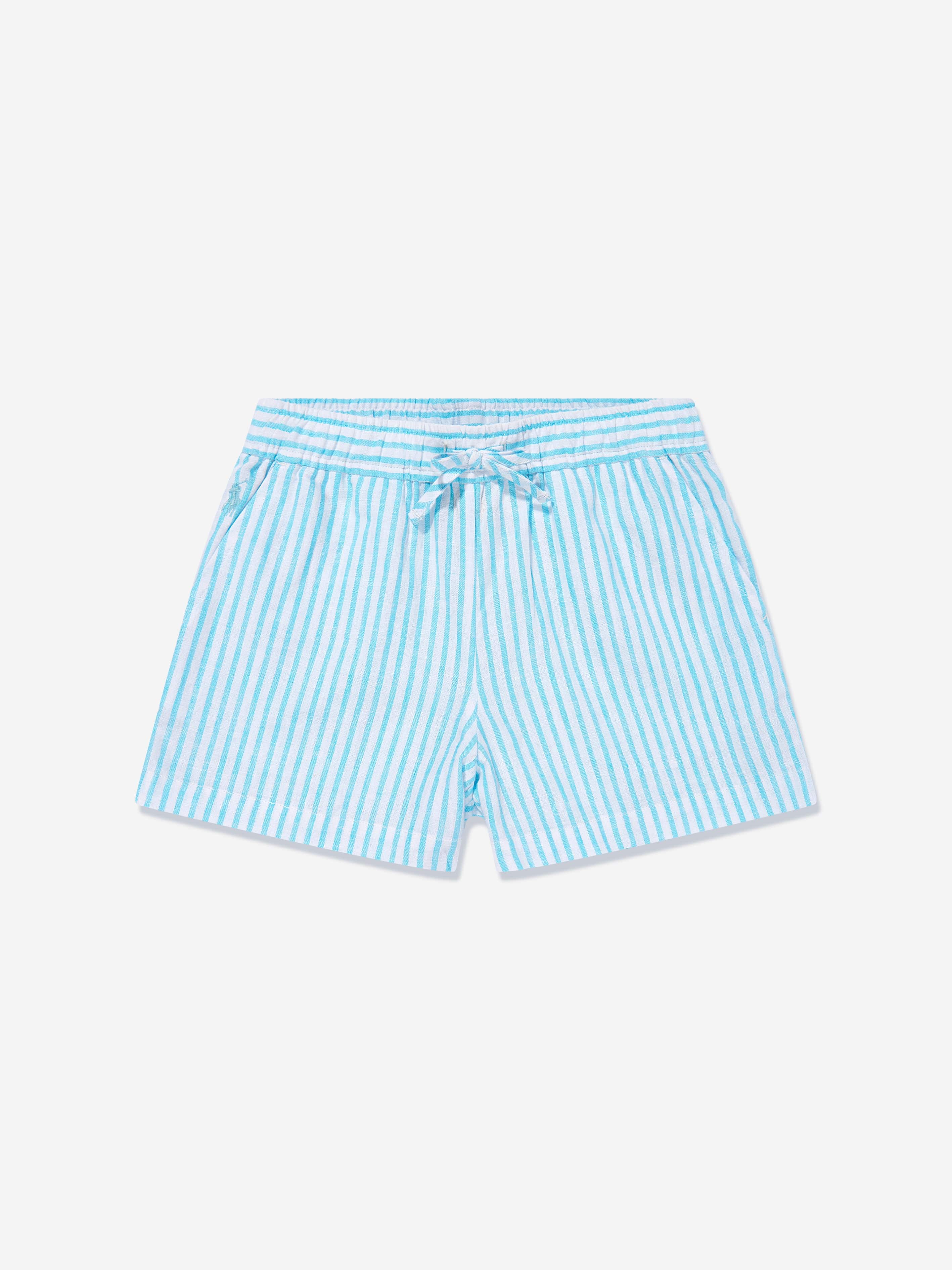 Ralph Lauren Girls Striped Logo Shorts in Blue US 10 - UK 9 Yrs