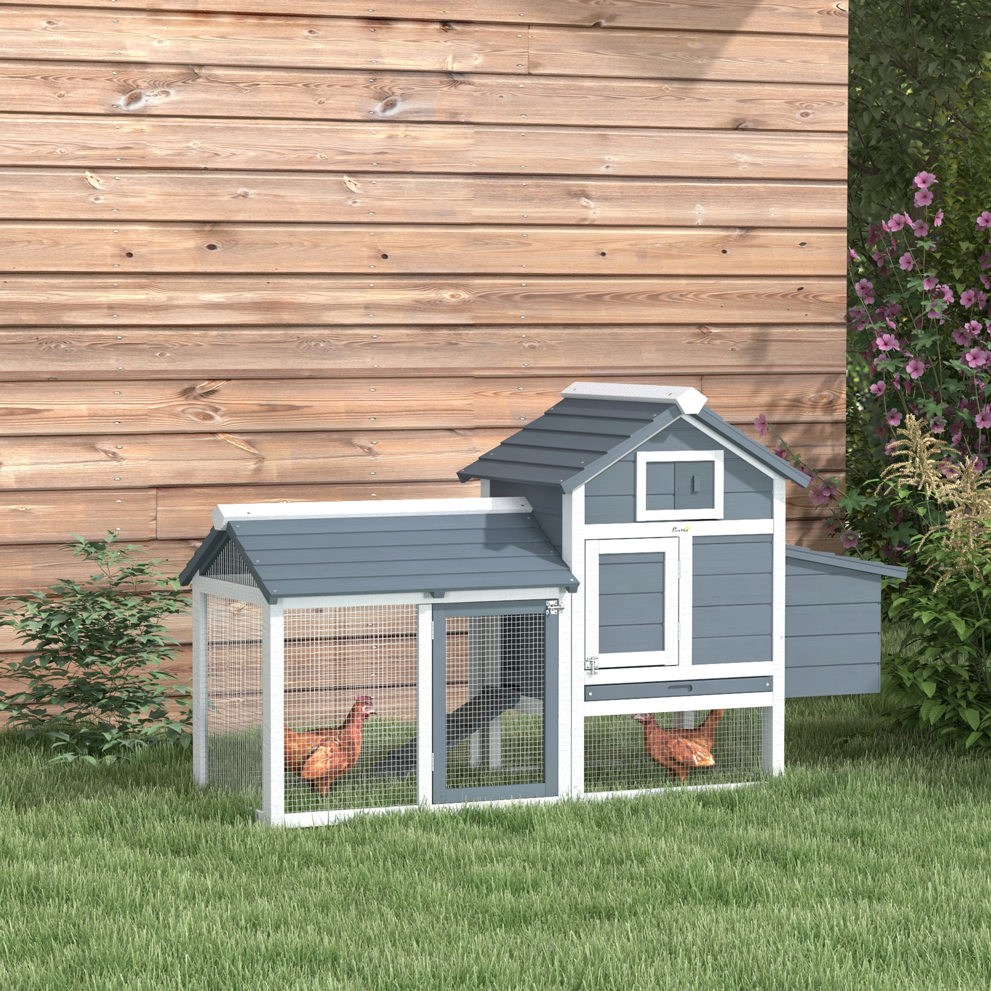 PawHut Wooden Chicken Coop 59 Hen House Poultry Cage 2 Doors Nesting Box White Aosom.co
