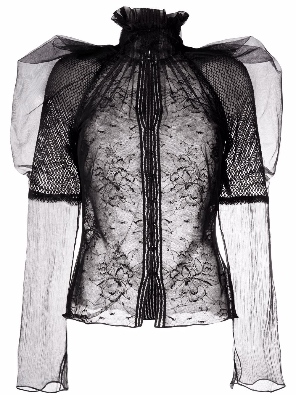 Floral-lace high-neck blouse - Black