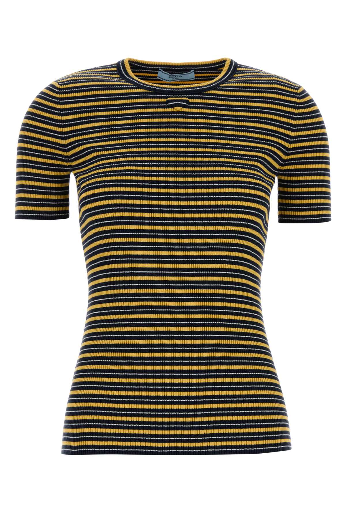 Striped Stretch Cotton T-Shirt — Navy