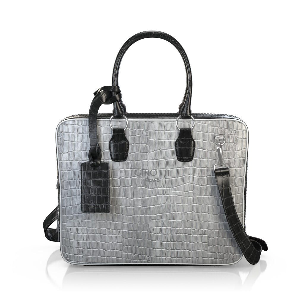 Custom Women's Laptop Bag - Slate Gray Grey Stamped leather - GIROTTI