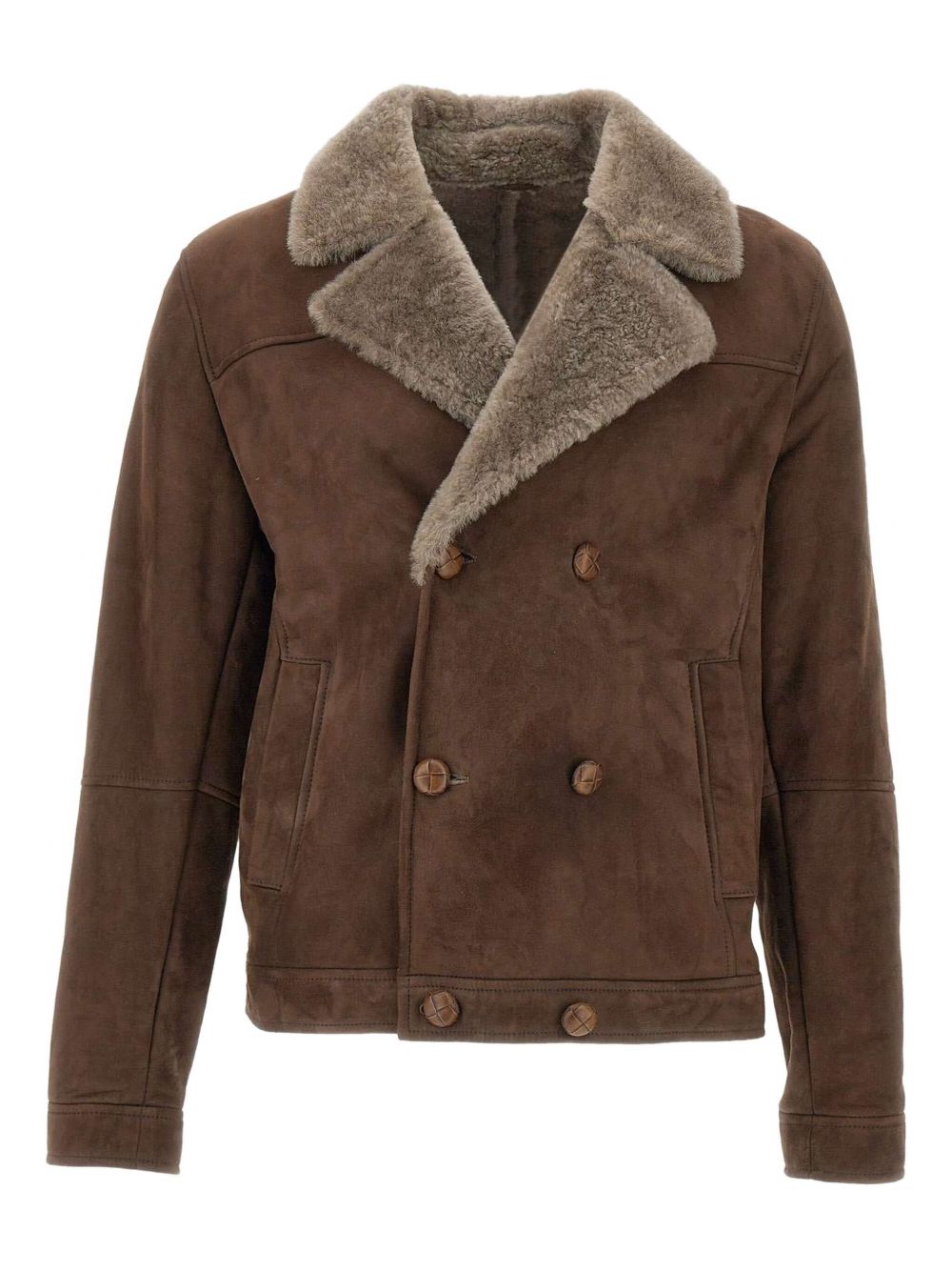 Double-breasted suede jacket - Brown