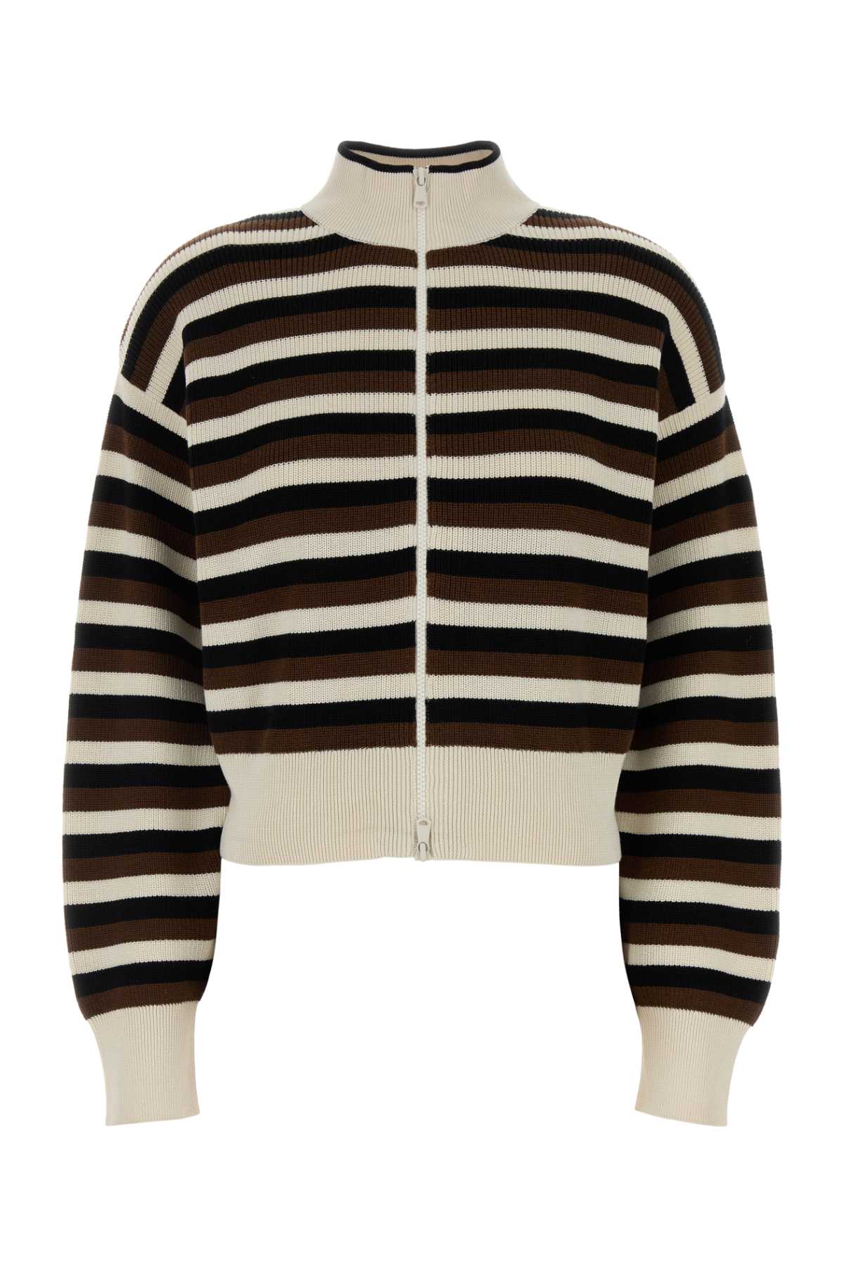 Striped Cotton Cardigan — Brown