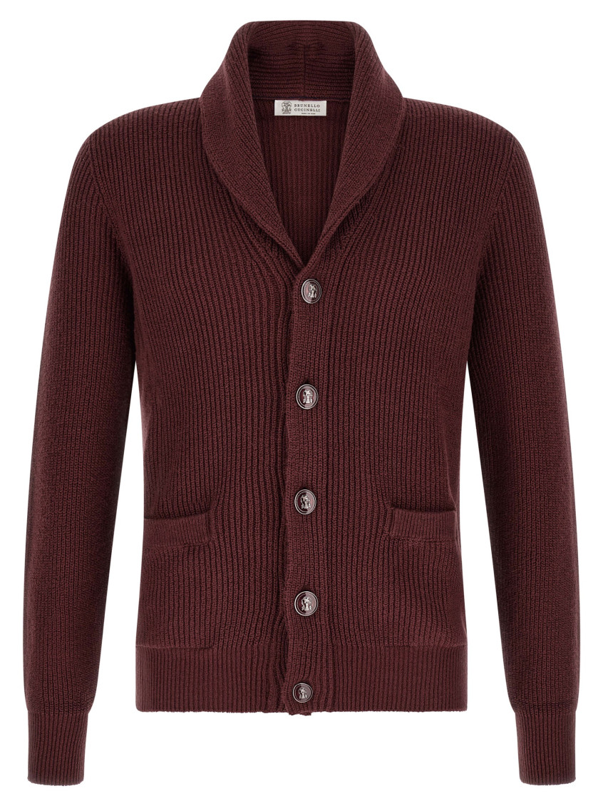 Brunello Cucinelli - cotton cardigan shawl collar ribbed pocket