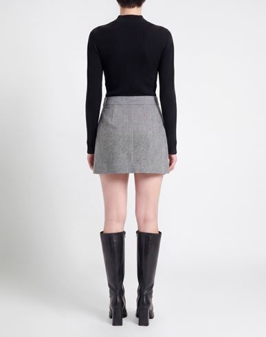 Woman Mini skirt Grey Size 8 Wool, Polyester, Viscose, Elastane, Leather