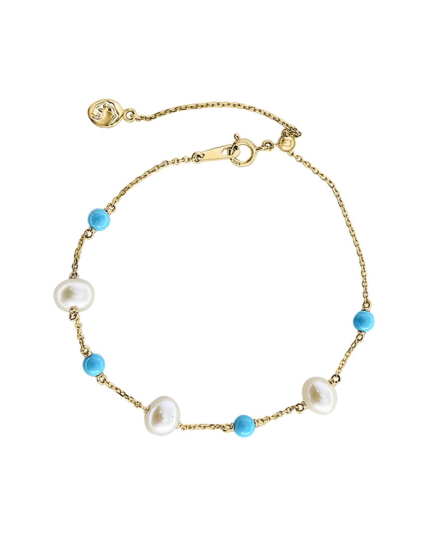 14K 1.47 ct. tw. Turquoise & 6mm Pearl Bracelet