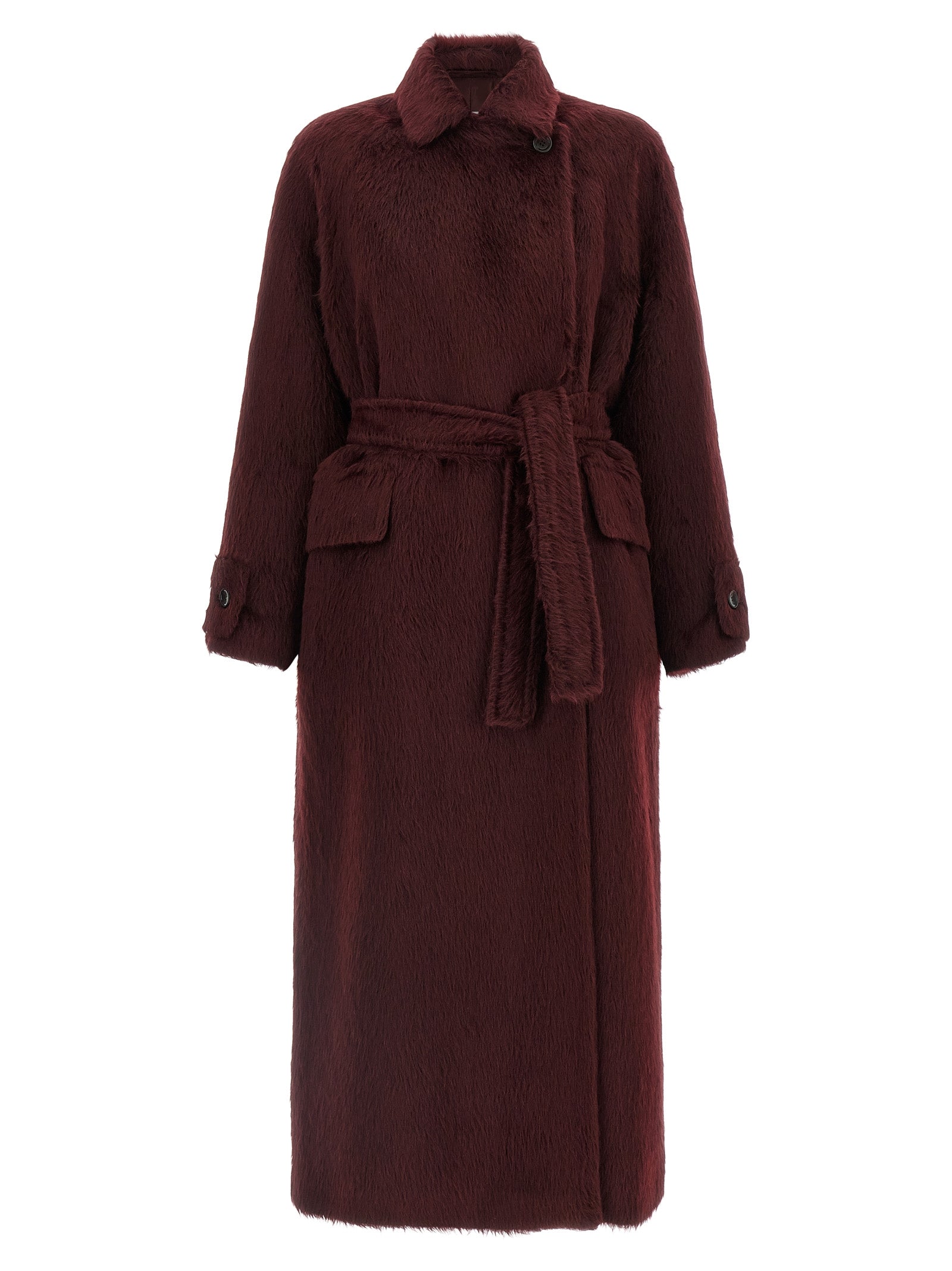 Alpaca Wool Blend Coat — Burgundy