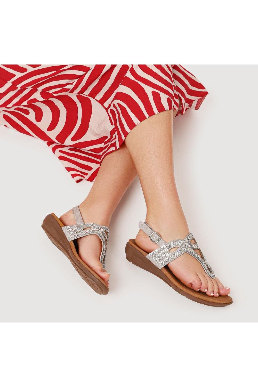 Pavers Women's Slingback Toe Post Sandals in Metallic Silver