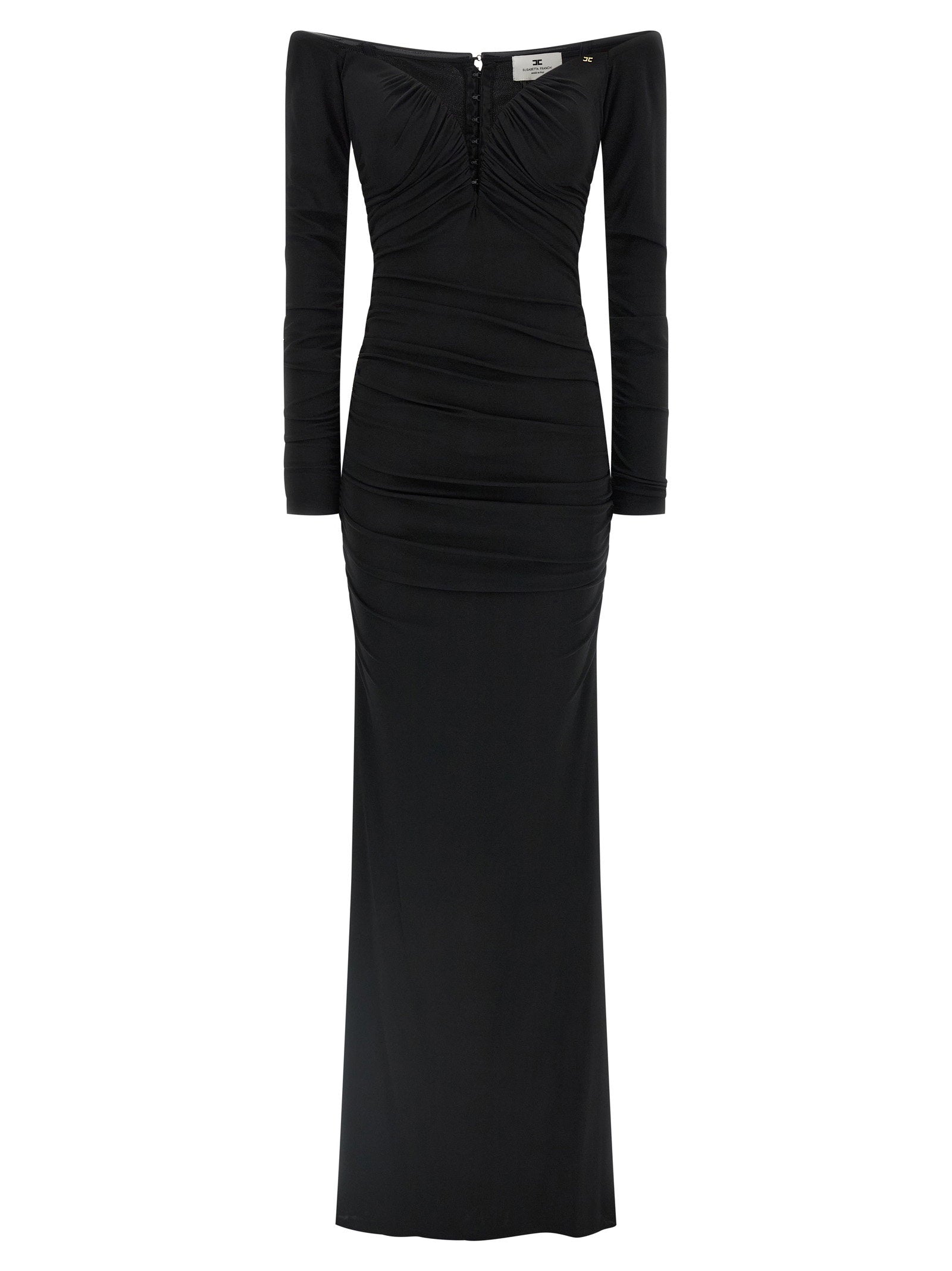 Off-Shoulder Draped Dress — Black