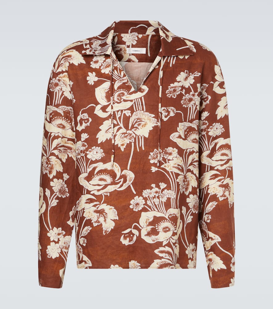 Floral tie-neck linen shirt