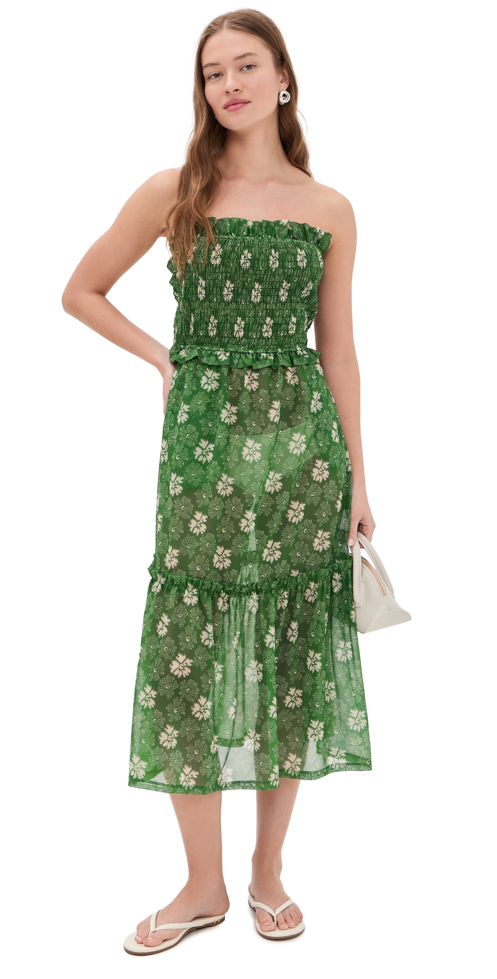 Gloria Print Smocked Dress Green