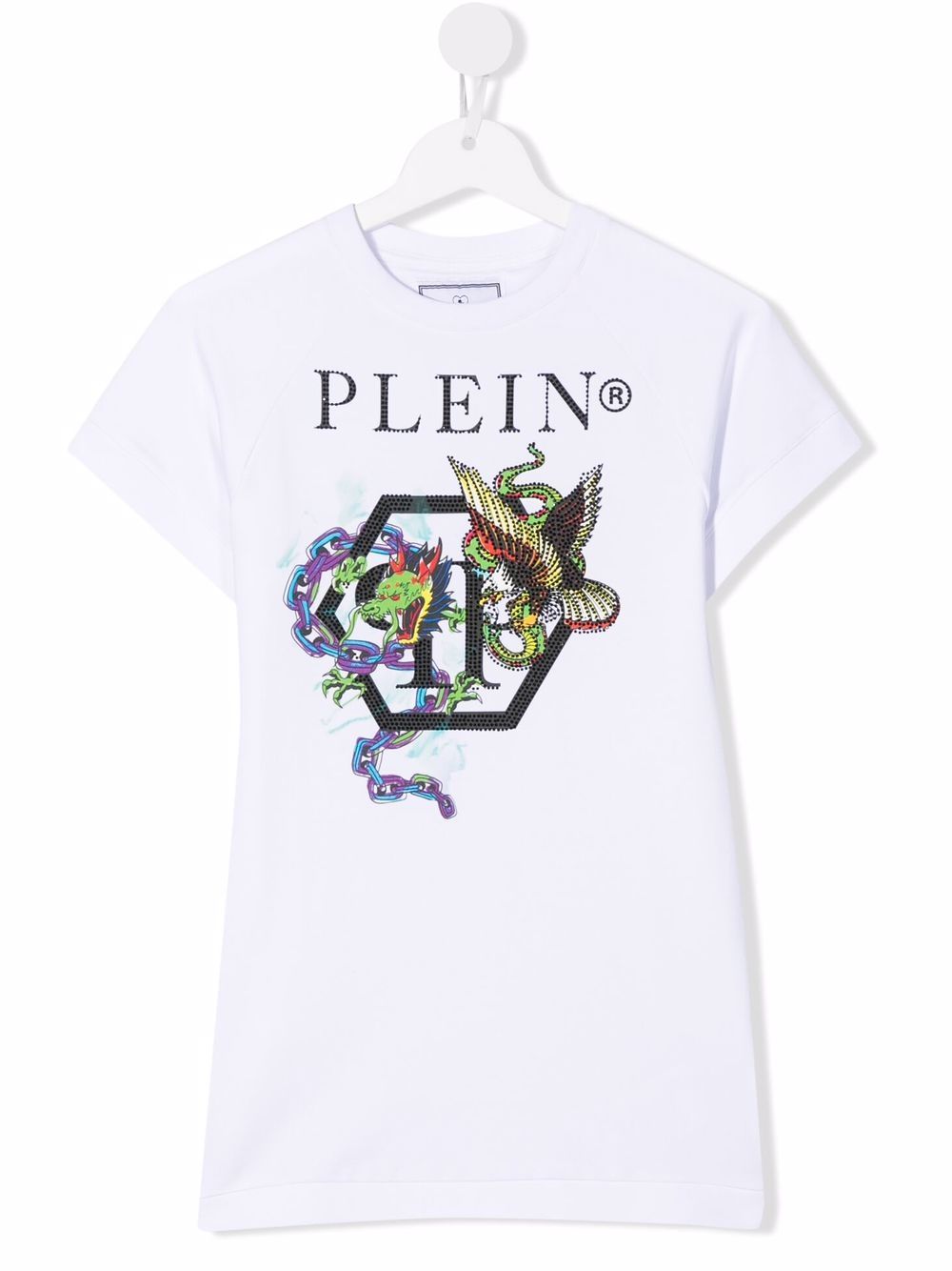Dragon-print T-shirt dress - White