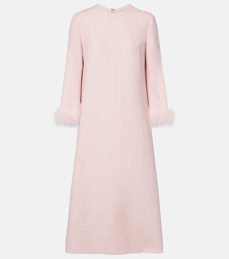 Crepe Couture feather-trimmed midi dress