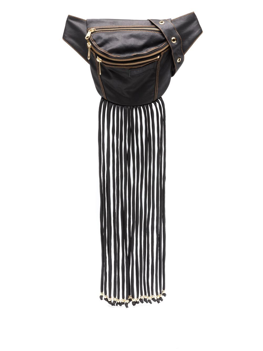 Fringe-detail cotton-blend belt bag - Black