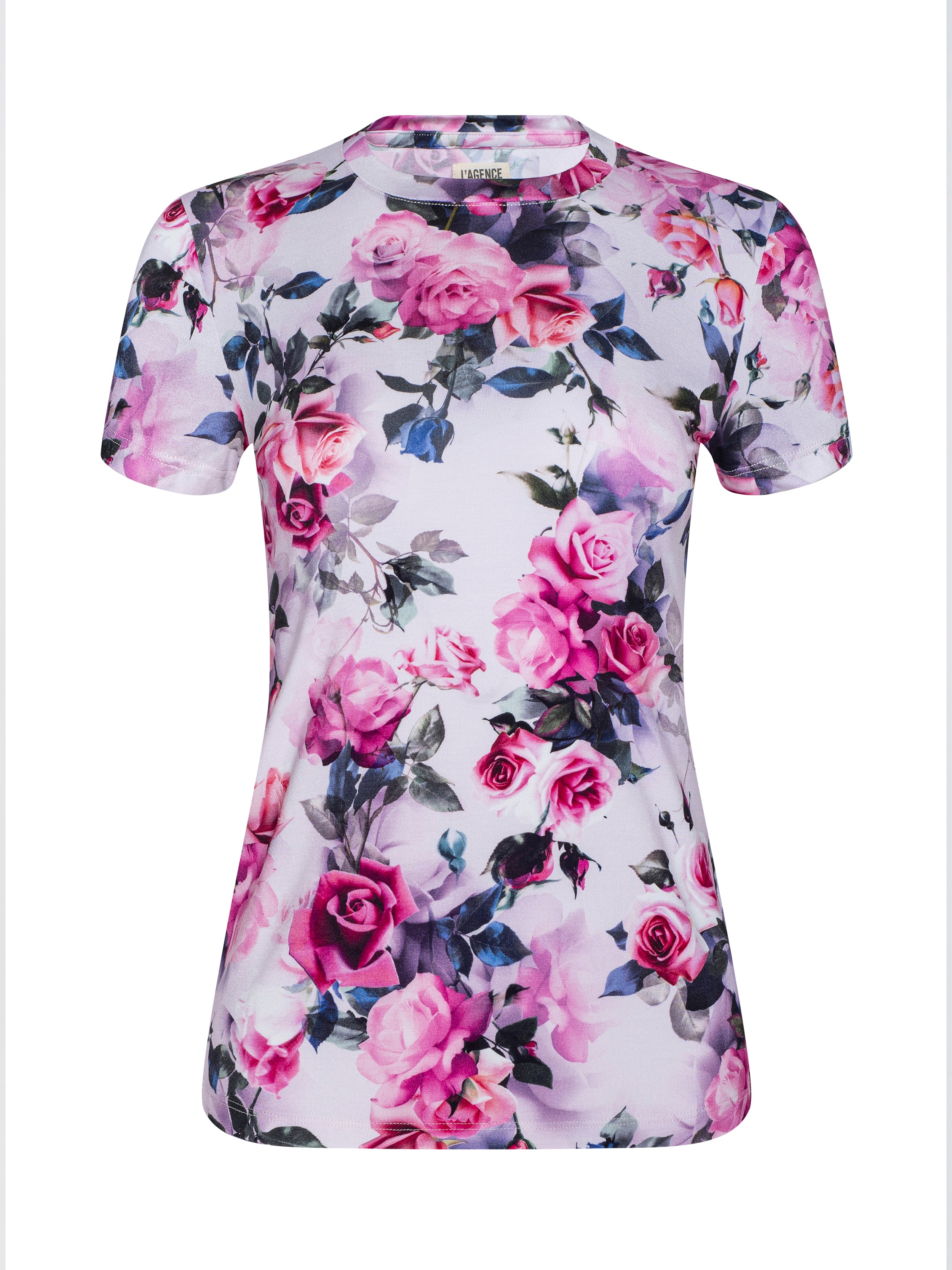 Ressi Fitted T-Shirt In Pink Multi Water Rose
