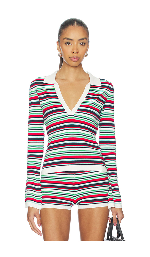 SEVEN WONDERS Xyla Collared Long Sleeve Knit Top en Green. L. Also en M, S