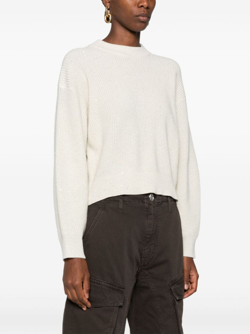 Sequin-embellished knitted jumper - Neutrals
