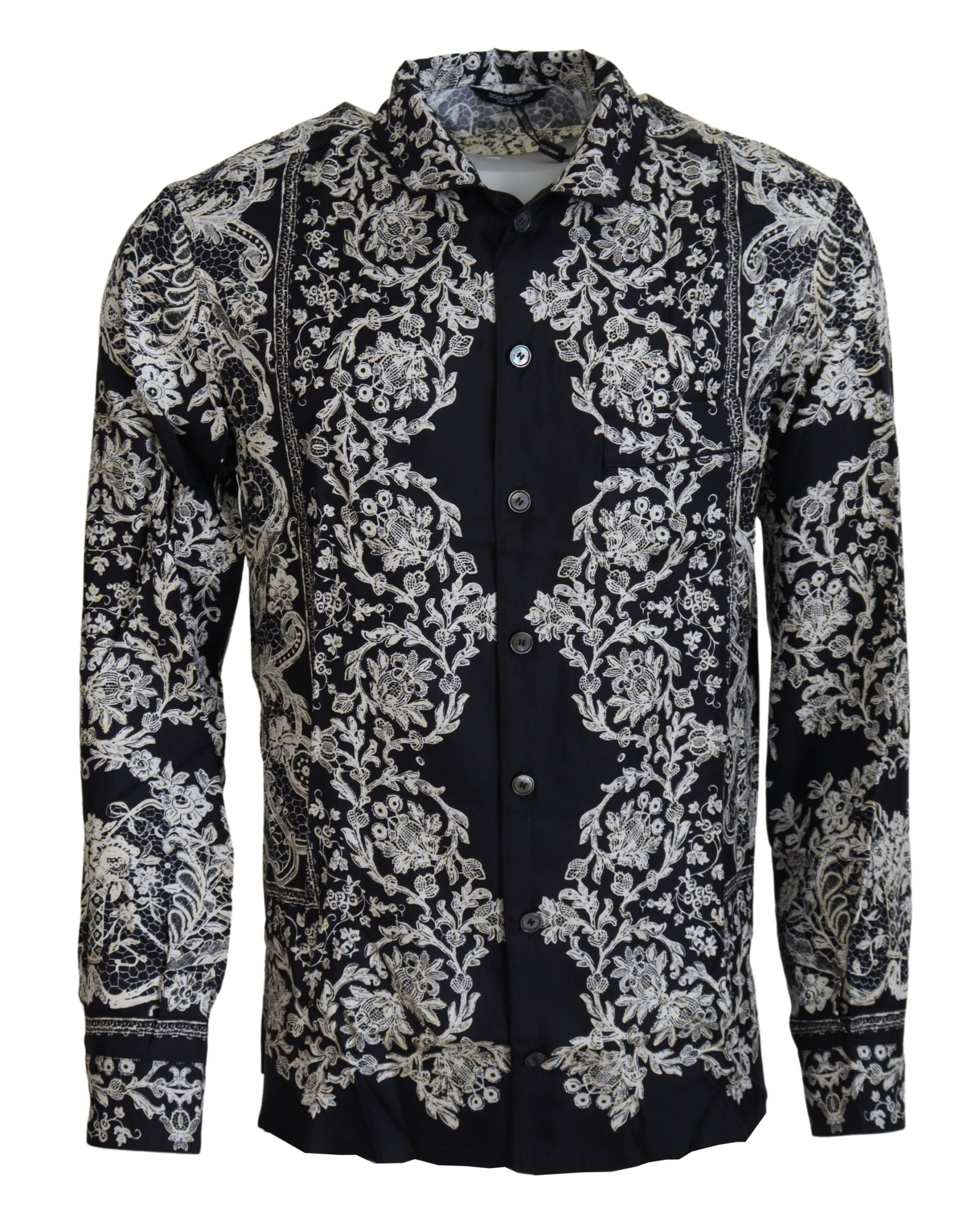 Silk Floral Baroque Print Shirt — Black