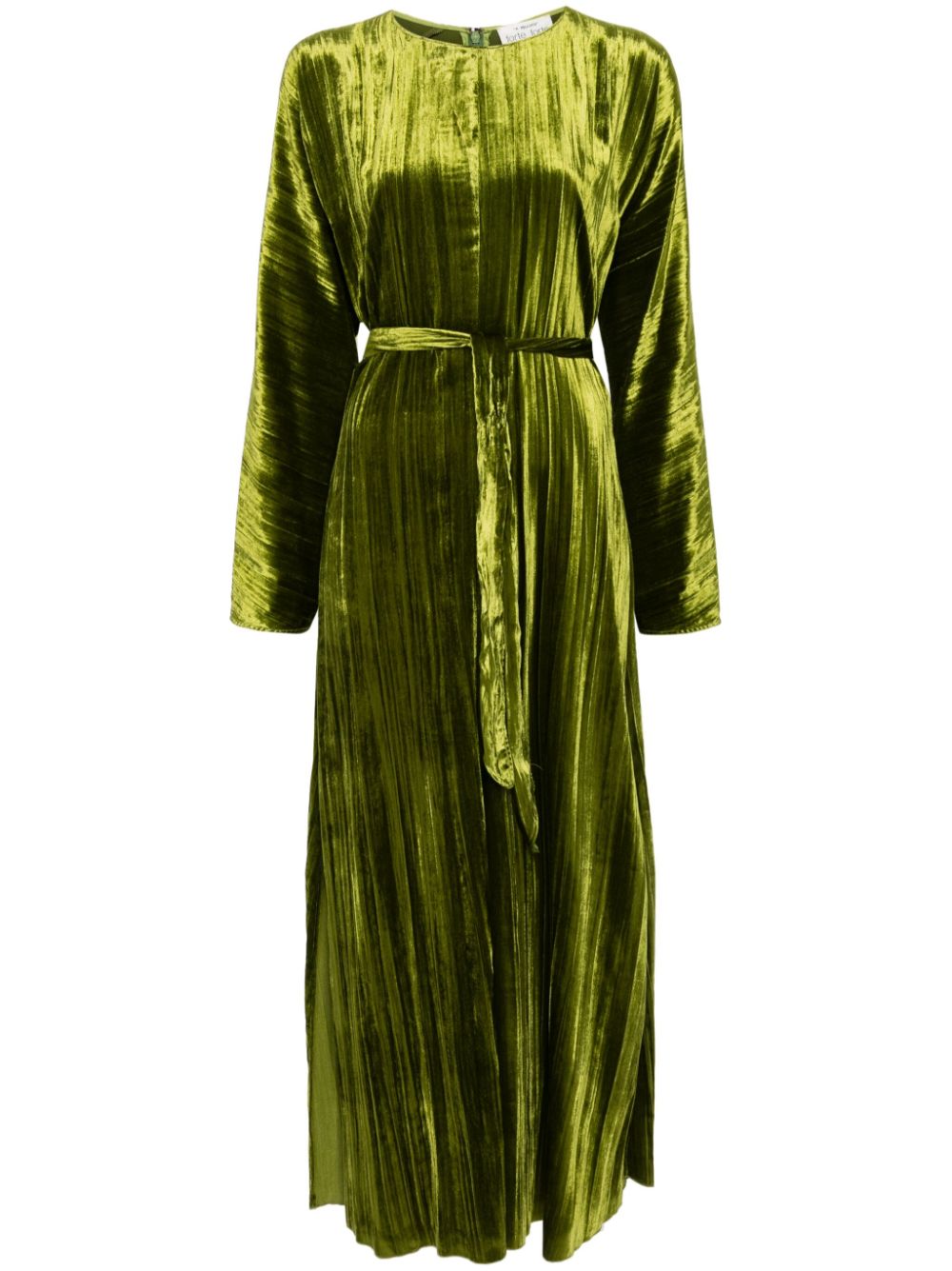 Plissé-effect velvet long dress - Green