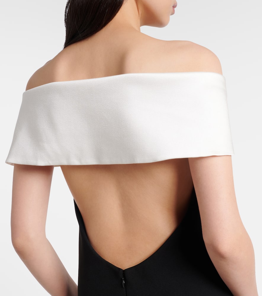 Floral-appliqué off-shoulder crêpe gown