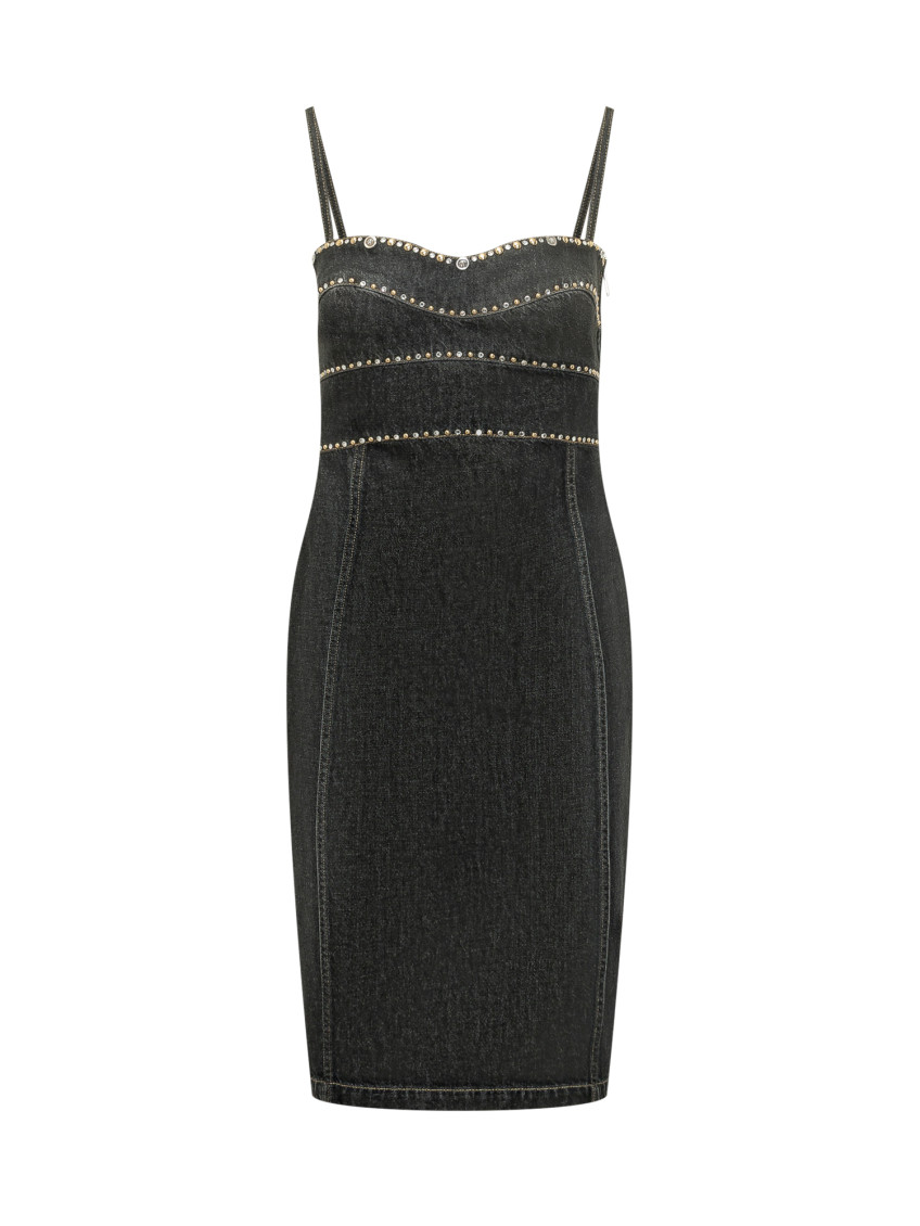 Black Embellished Sweetheart Neck Midi Dress