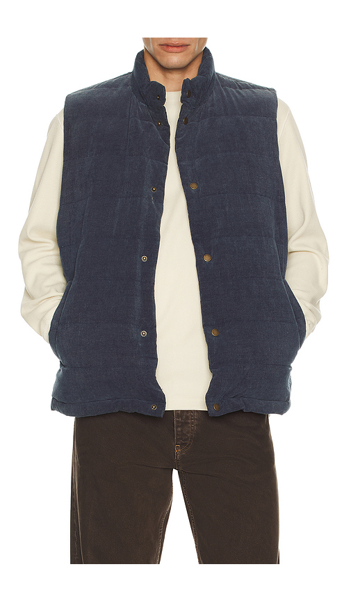 Marine Layer Cord Puffer Vest in Blue. L. Also in S, M, XL/1X
