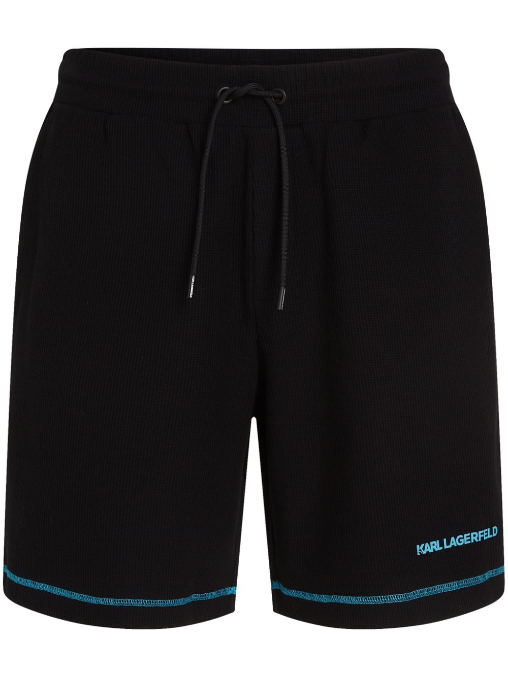 Logo-embroidered waffle-knit shorts - Black