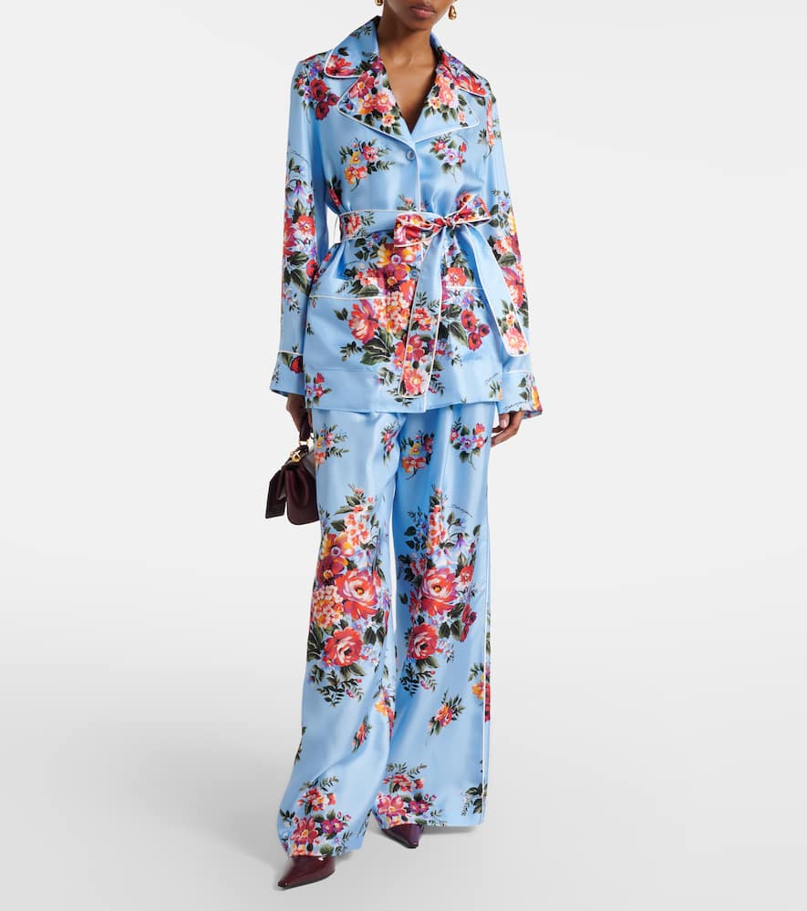 Floral silk wide-leg pants